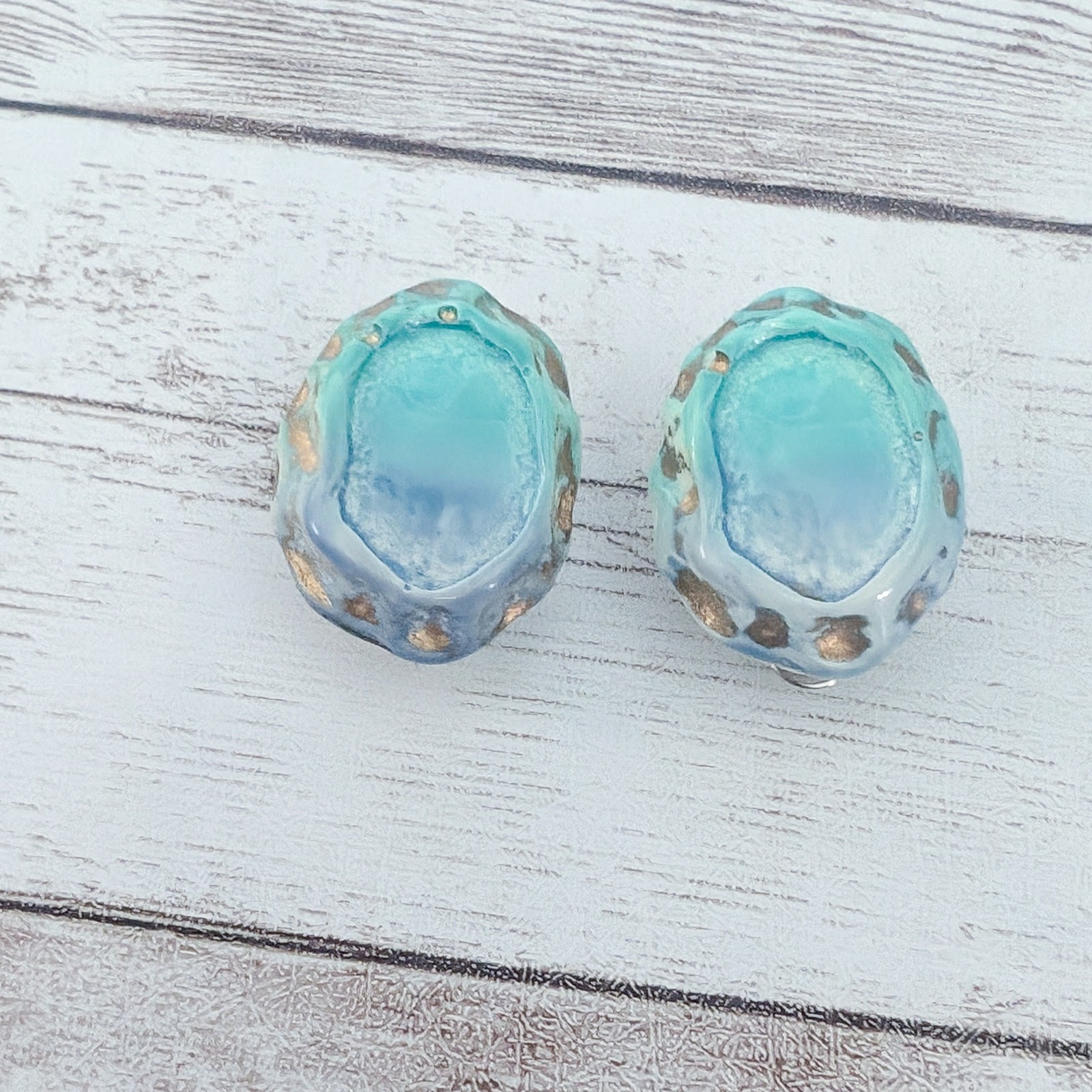 Vintage Clip On Earrings Oval Blue/Green Tones