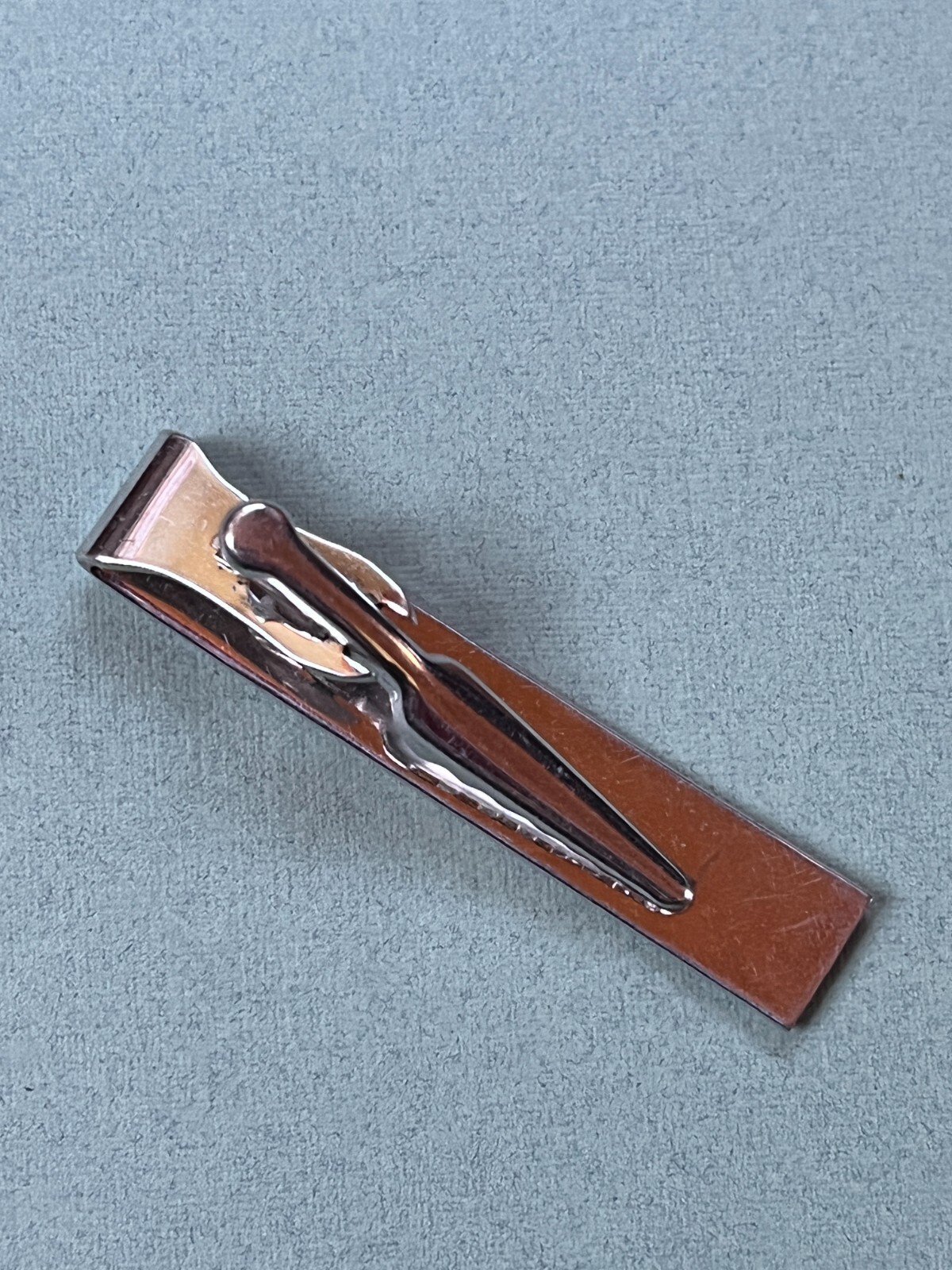 Vintage Etched Floral Silvertone Rectangle Tie Clip – 3/8th’s x 2 inches – GOOD