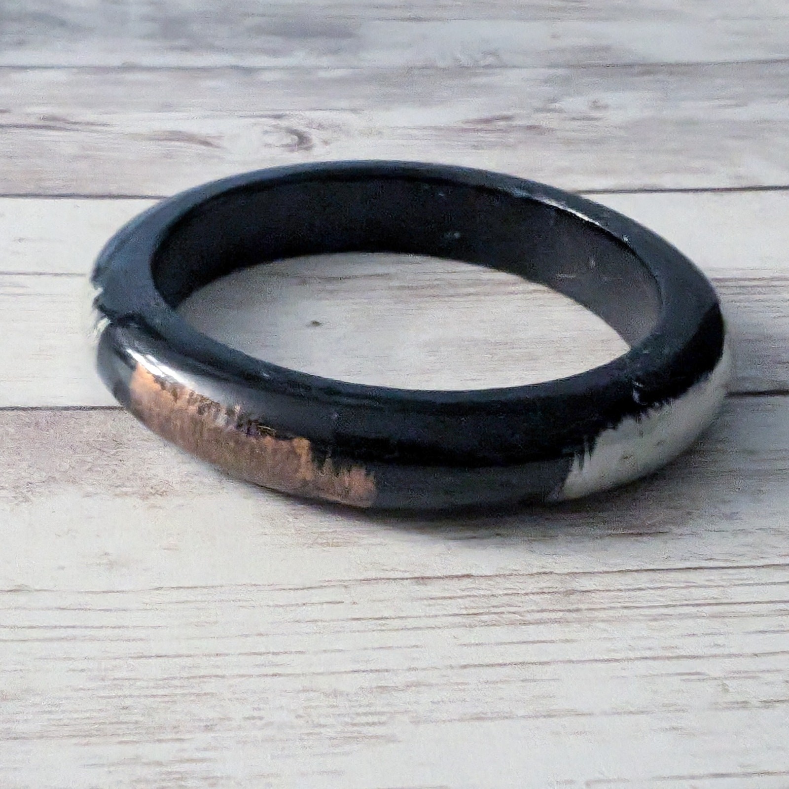Vintage Bracelet Black Bangle with Bronze & Silver Tone Design