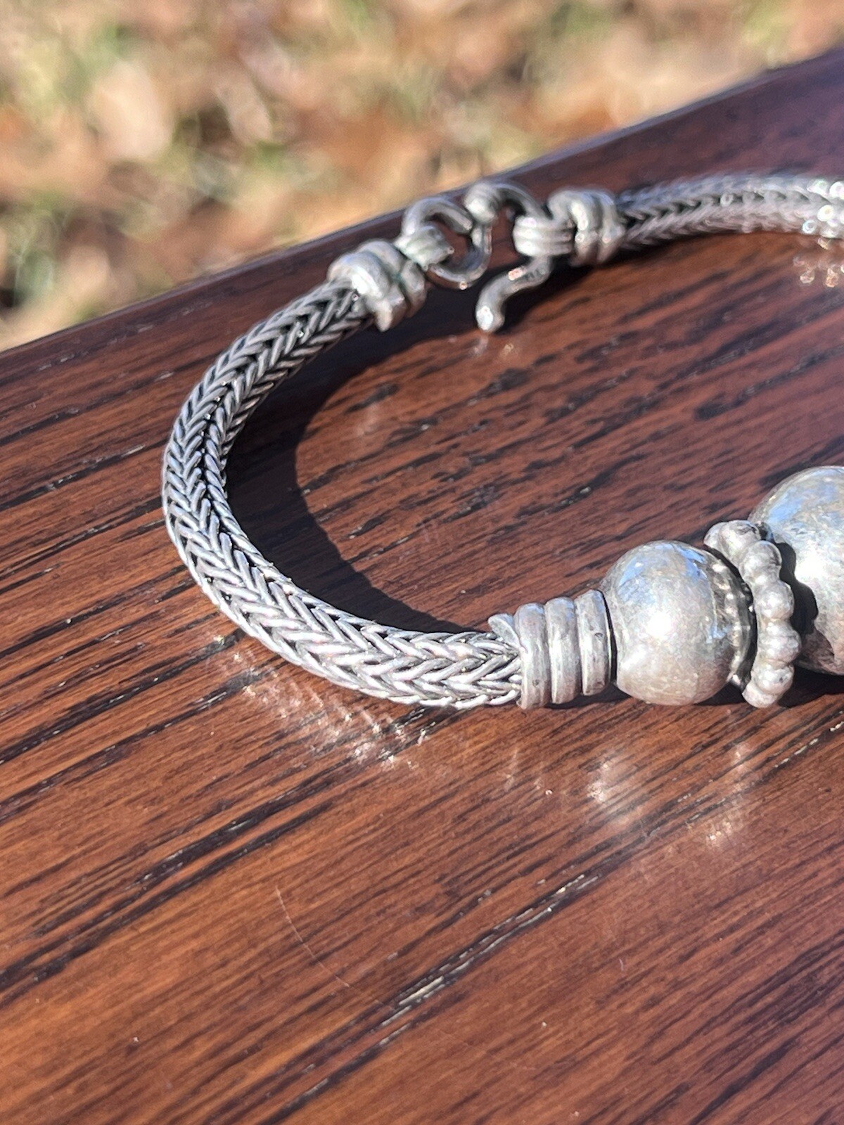 Vintage Sterling Silver Wheat Link Beaded Bracelet