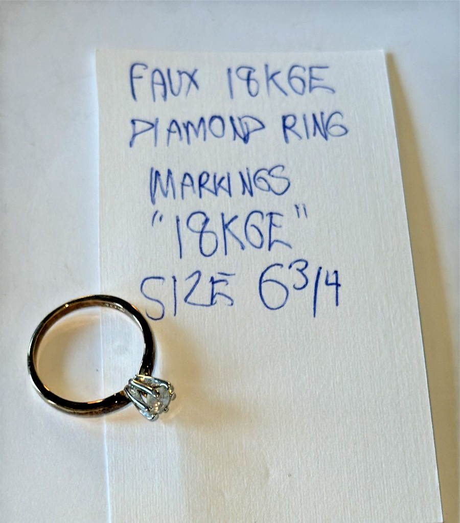 VTG 18KGE FAUX DIAMOND CRYSTAL ENGAGEMENT RING SIZE 6 3/4
