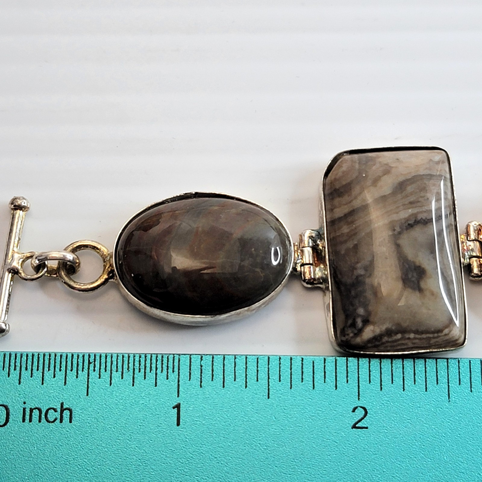 Artisan Silver Tone Bloodstone Bracelet 7.5″ 5-Station Fancy Jasper Earth Tone