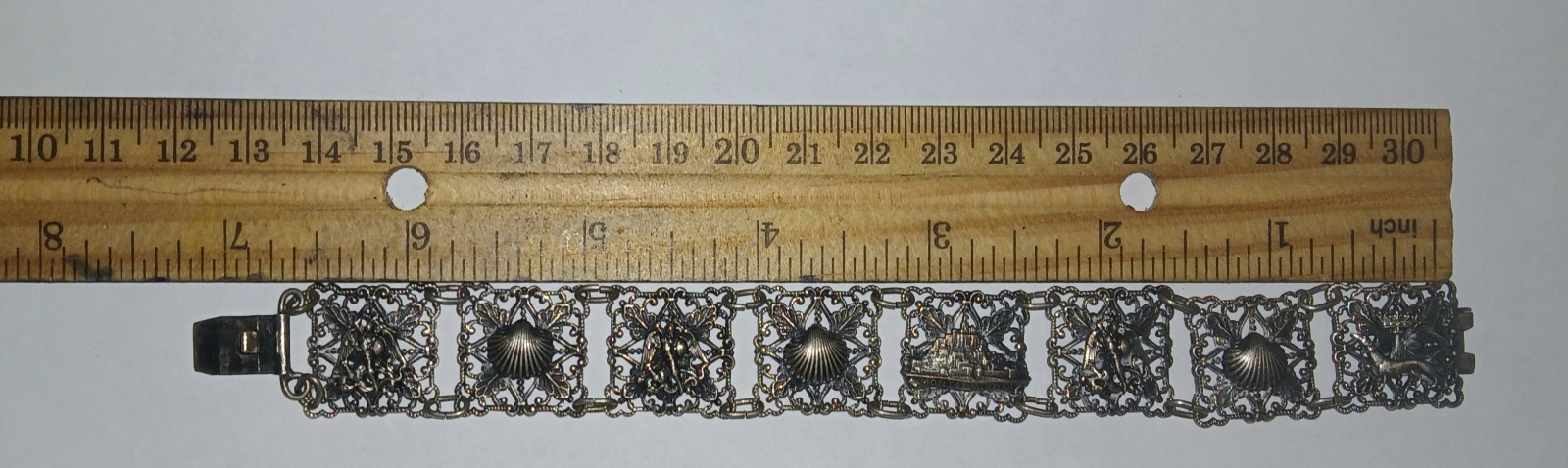 Siam (now Thailand) Sterling Silver Antique Bracelet -mythical/shell panels