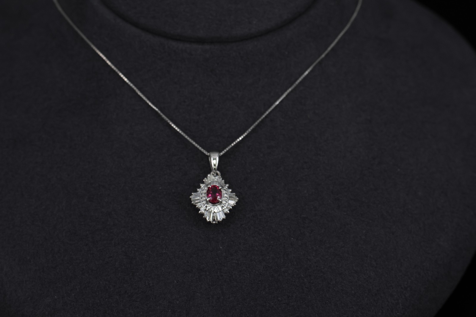 Fine 0.35ct Intense Red Ruby & 0.06ct Diamond 16 Inch Platinum Necklace, 4.29g