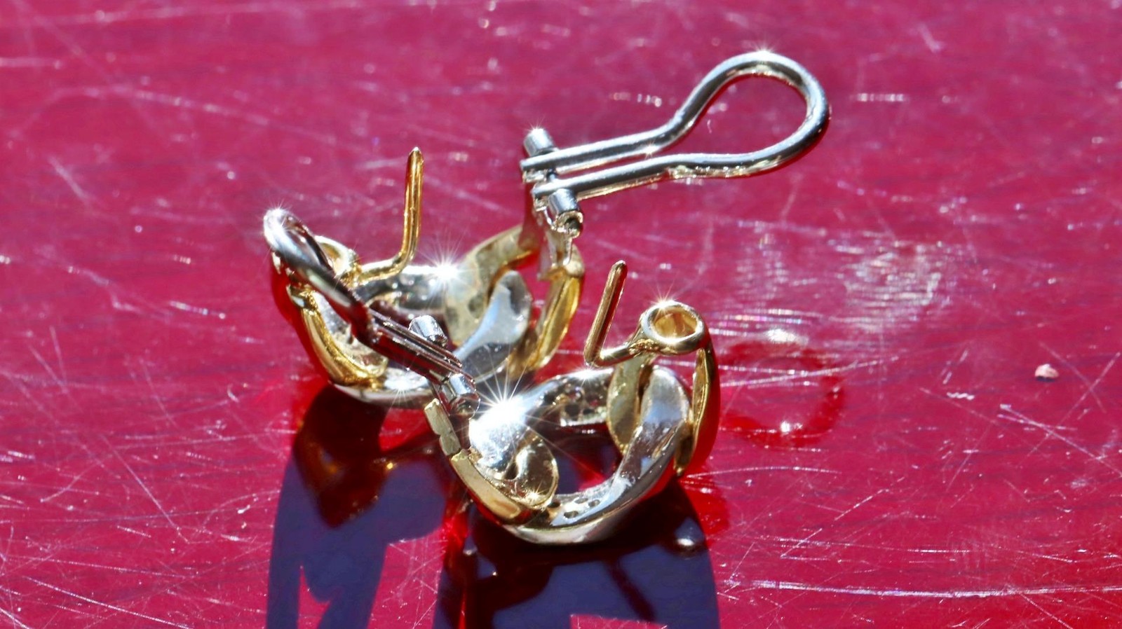 18k 750 multi tone gold earrings 0.35c natural diamond 0.72″ dangle 12.30g N3308
