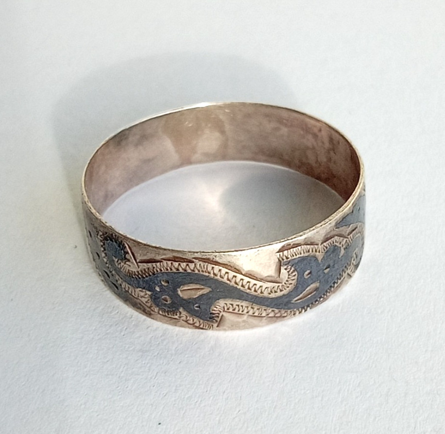 Vintage Ring with niello Silver 875 test USSR times Women’s Jewelry size 10.25