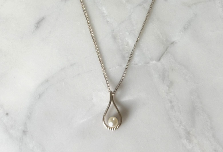 Vintage D.E.C. 1/20 14K GF Pearl Pendant Necklace 17” Gold Filled Teardrop