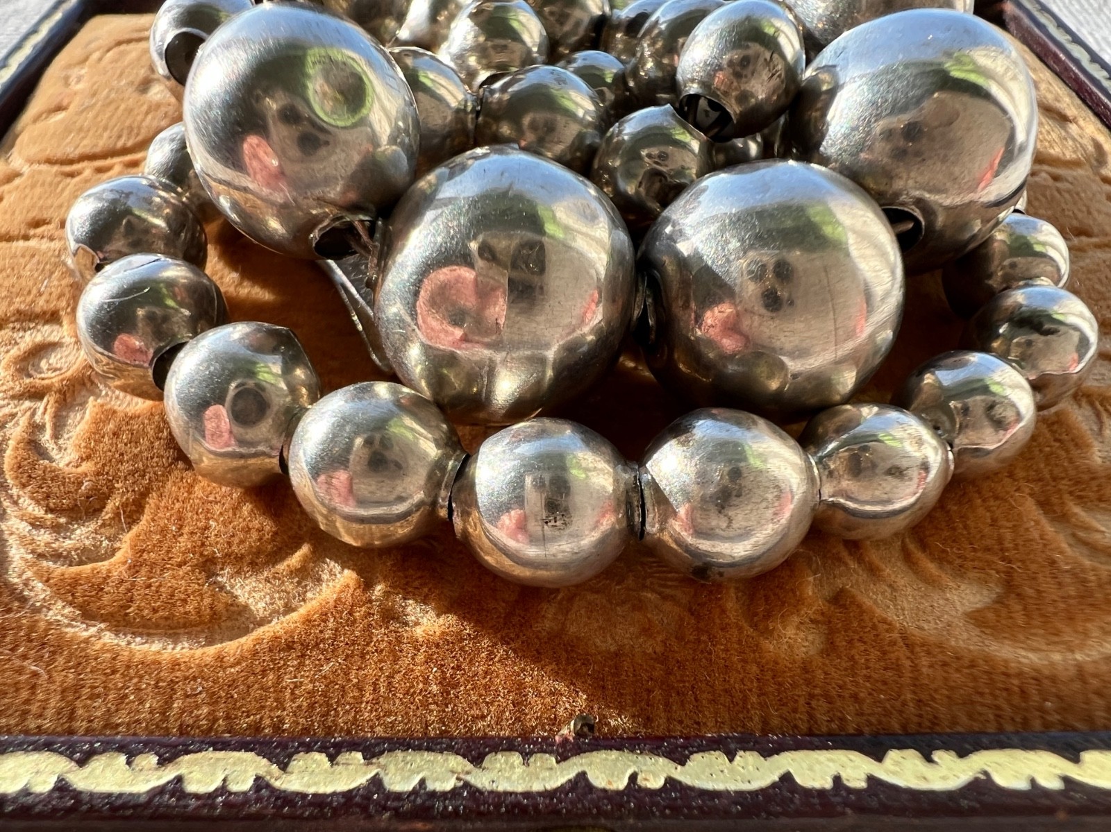 Vintage Iguala Mexico Sterling Silver Graduated Bead Necklace 925 ASA 16.5″