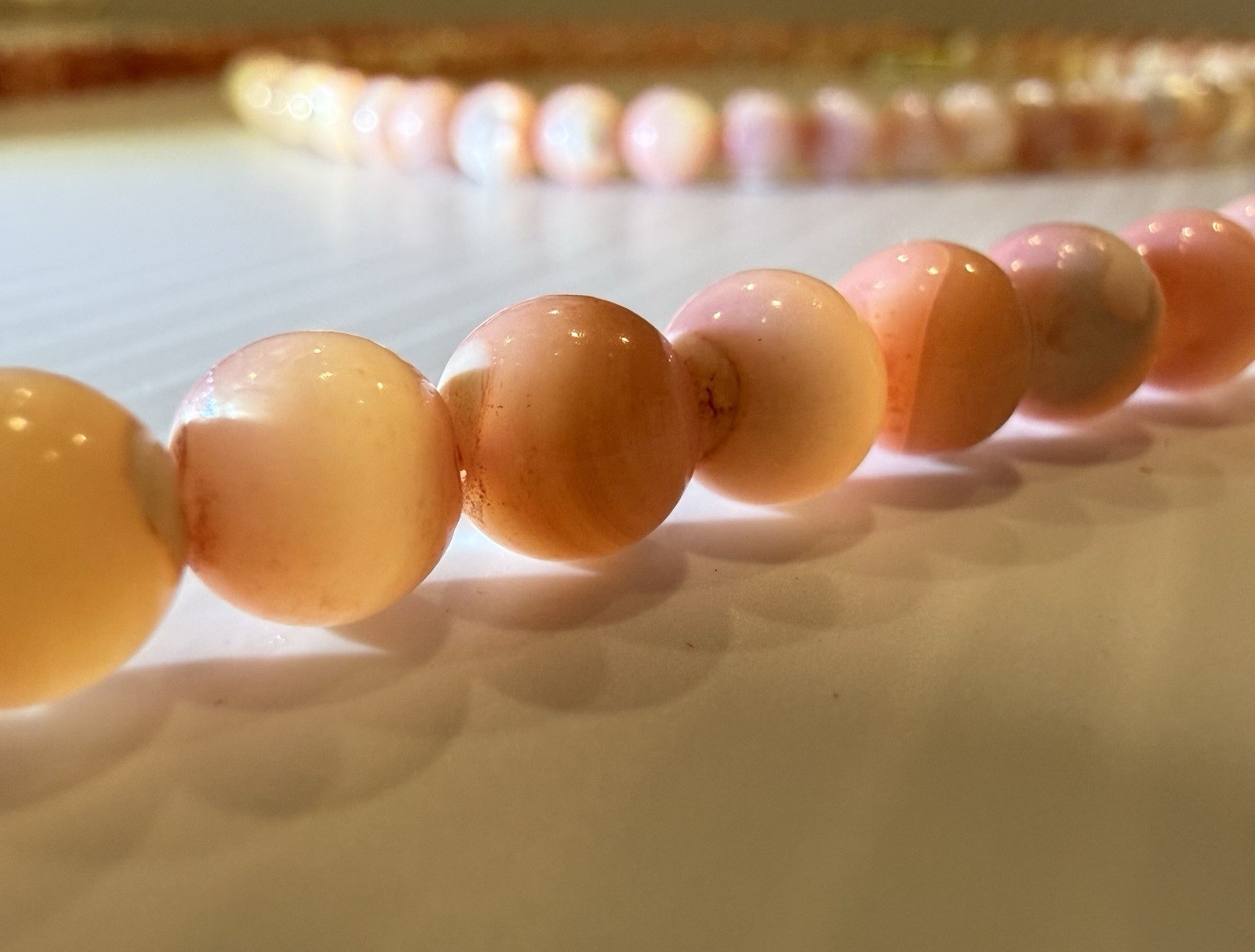 Vintage Pink Agate Bead Necklace Set 2pc Natural Stone 30in & 16.5in