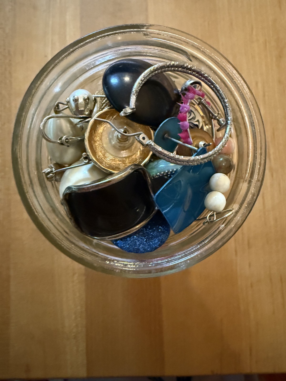 Mystery Lot Jar full of 75 Vintage Single Earrings, Some SIGNED, Great Condition