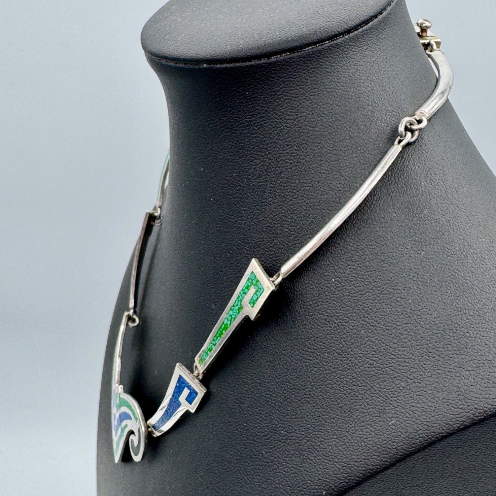 Vintage Taxco Butterfly Necklace Blue Green 925 Art Deco Statement 44g TC-112