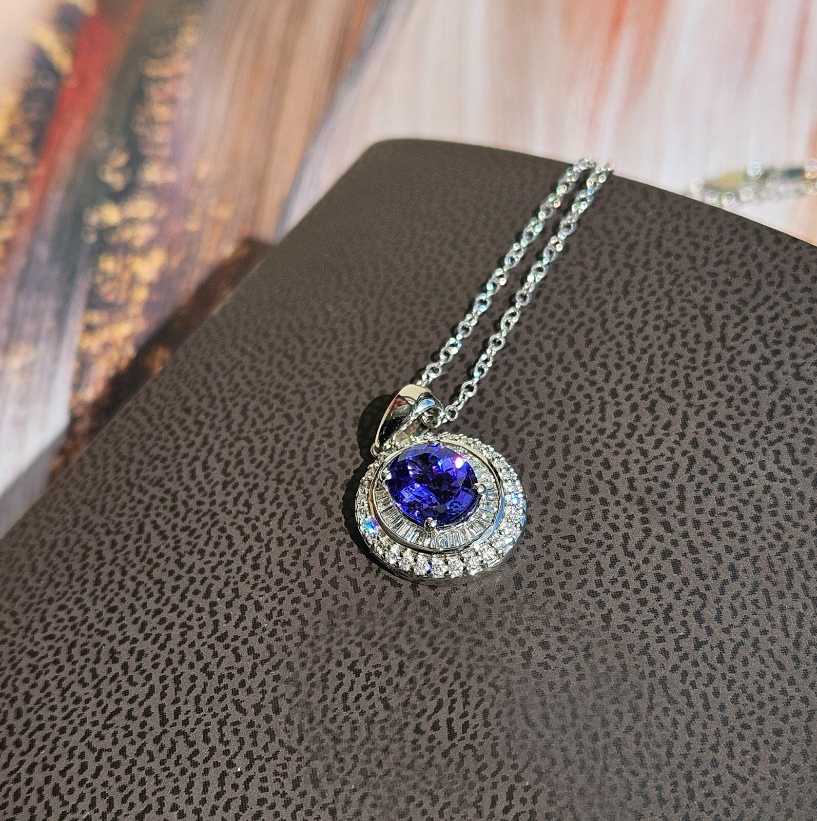Rhapsody AAAA OVAL Tanzanite E-F VS Baguettes Diamonds 3.45ctw Platinum Pendant