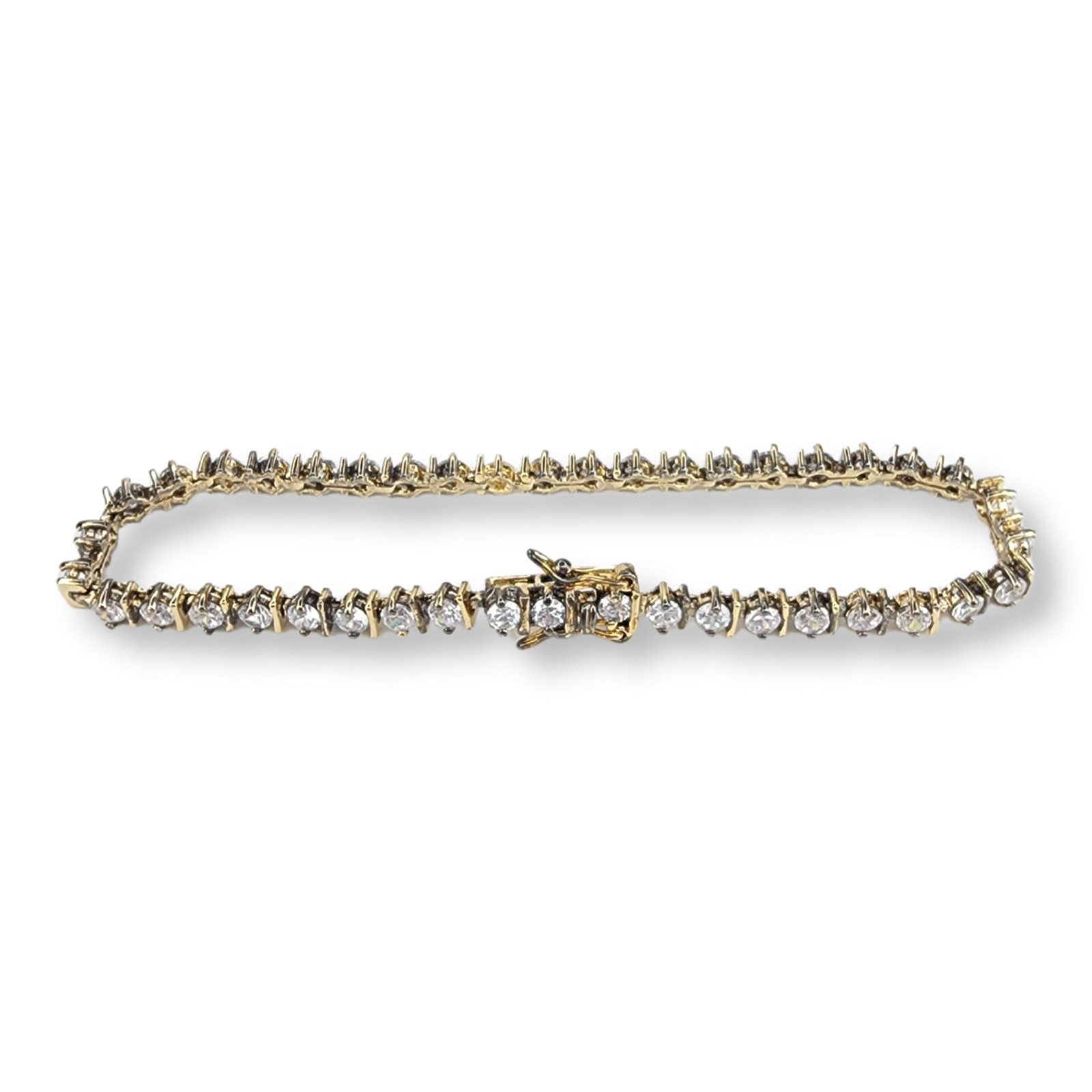 Vintage Sterling Silver 925 Gold Vermeil Cubic Zirconia Tennis Bracelet 7.25 In