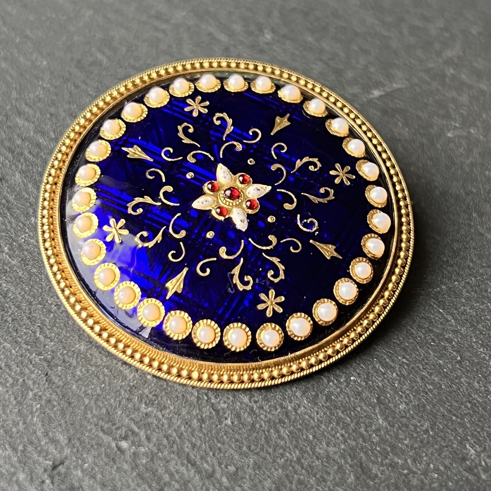 14kt Vintage Enamel Ruby Opal Brooch Pin