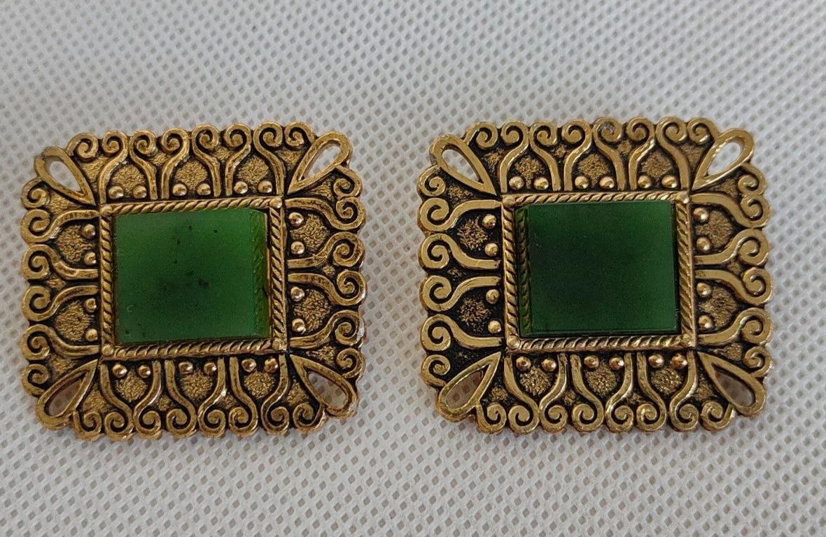 Vintage Soviet beautiful brooches with jade stones, 2 pcs. USSR.