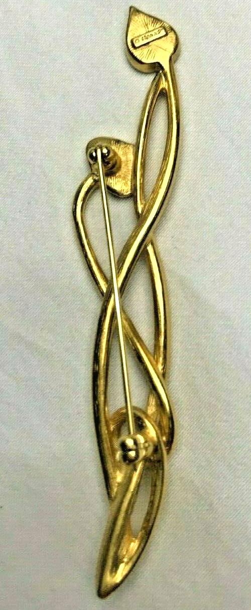 Monet Pin Brooch Gold Tone with Leaves and Graceful Lines Vintage