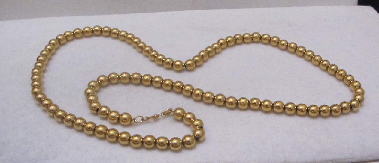 Rare Vintage MONET Shiny Gold Tone 5mm Beads 31-1/2” Strand Sister Clasp EUC