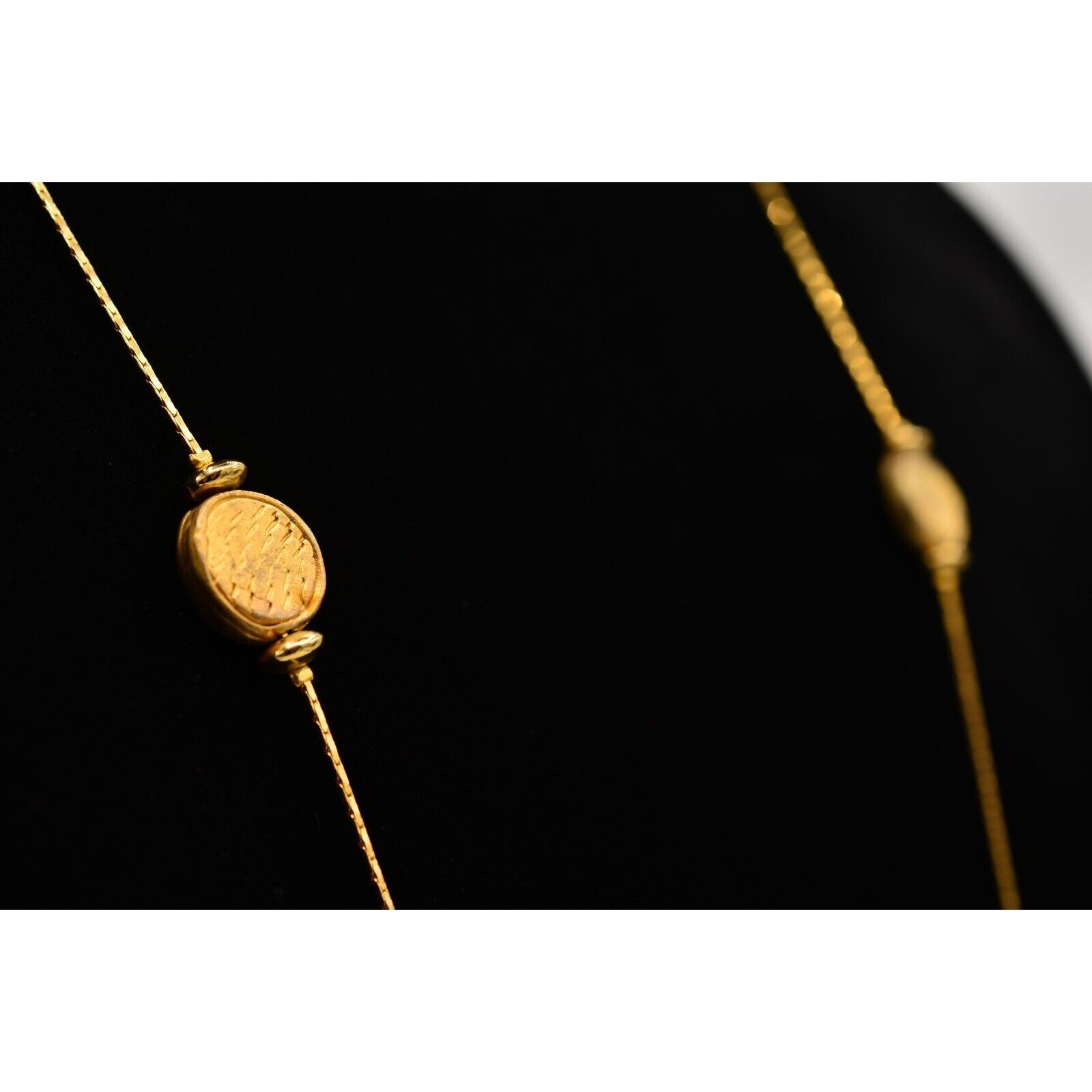 Vintage Station Chain Necklace Antiqued Brushed Gold Coin Linked Heavy 80s Bin3C