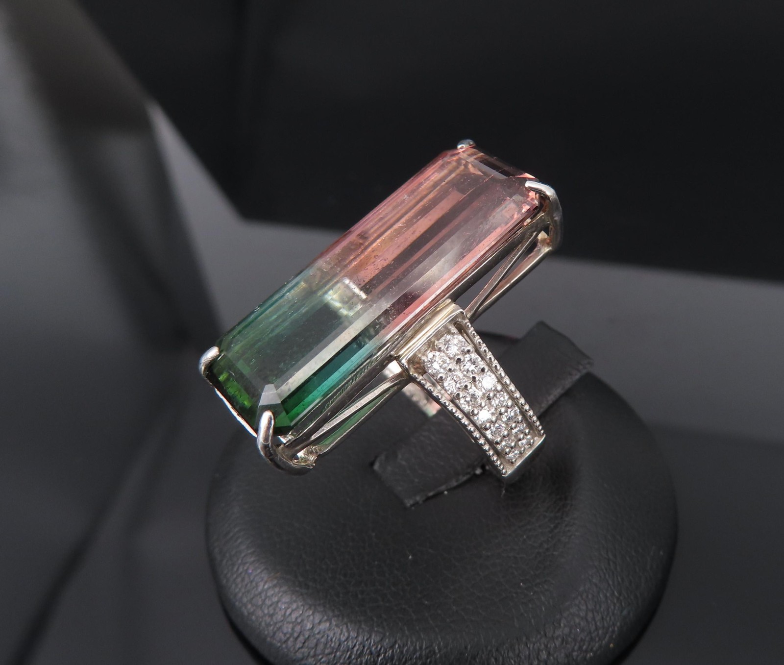 Rare 15.82ct Natural Party Color Tourmaline 0.35ct Diamond Platinum Ring, Size 7