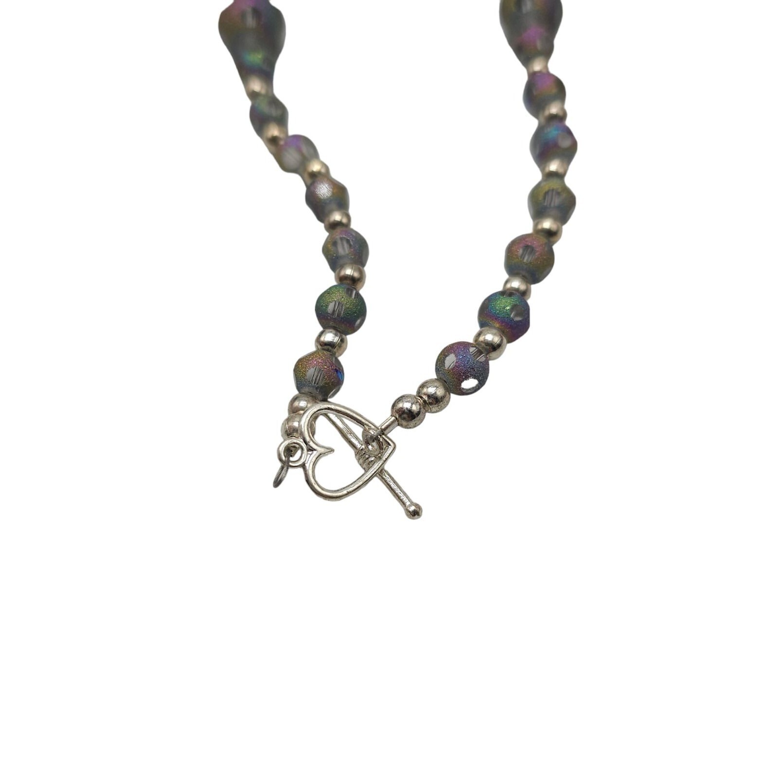 Iridescent Beetle Bead Glass Ball Necklace Toggle Closure Vintage