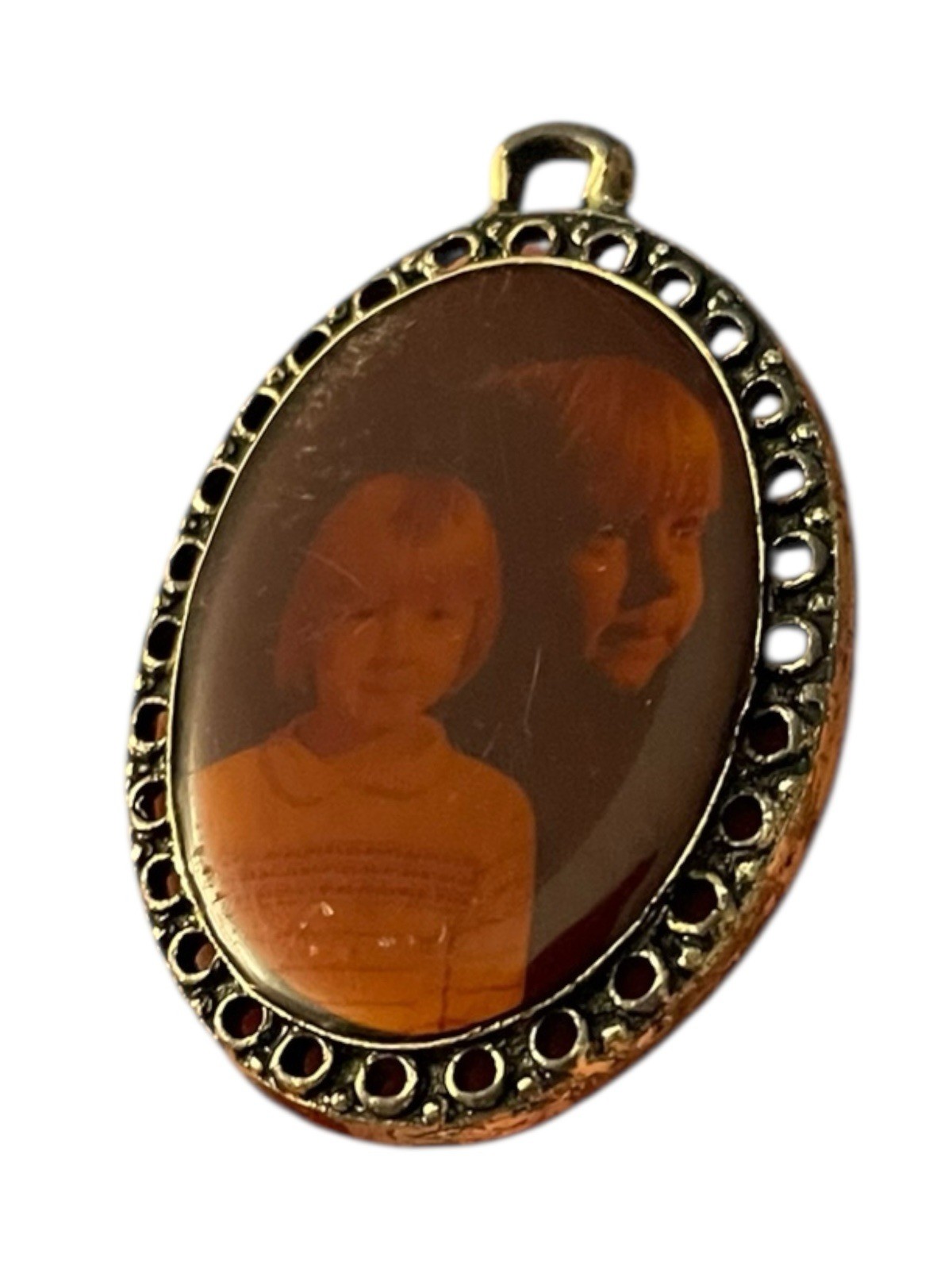 Vintage Portrait Pendant Amber Tone Person Unknown Approximately 2”
