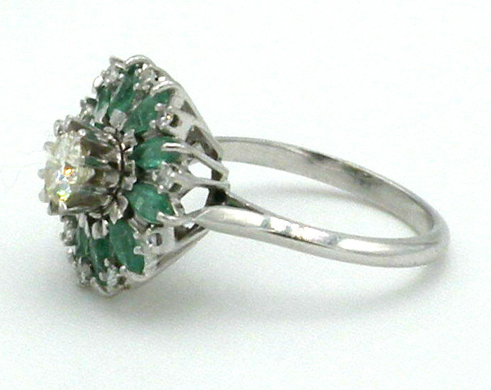 Stunning Cluster in Platinum with Diamonds and Emeralds Ring