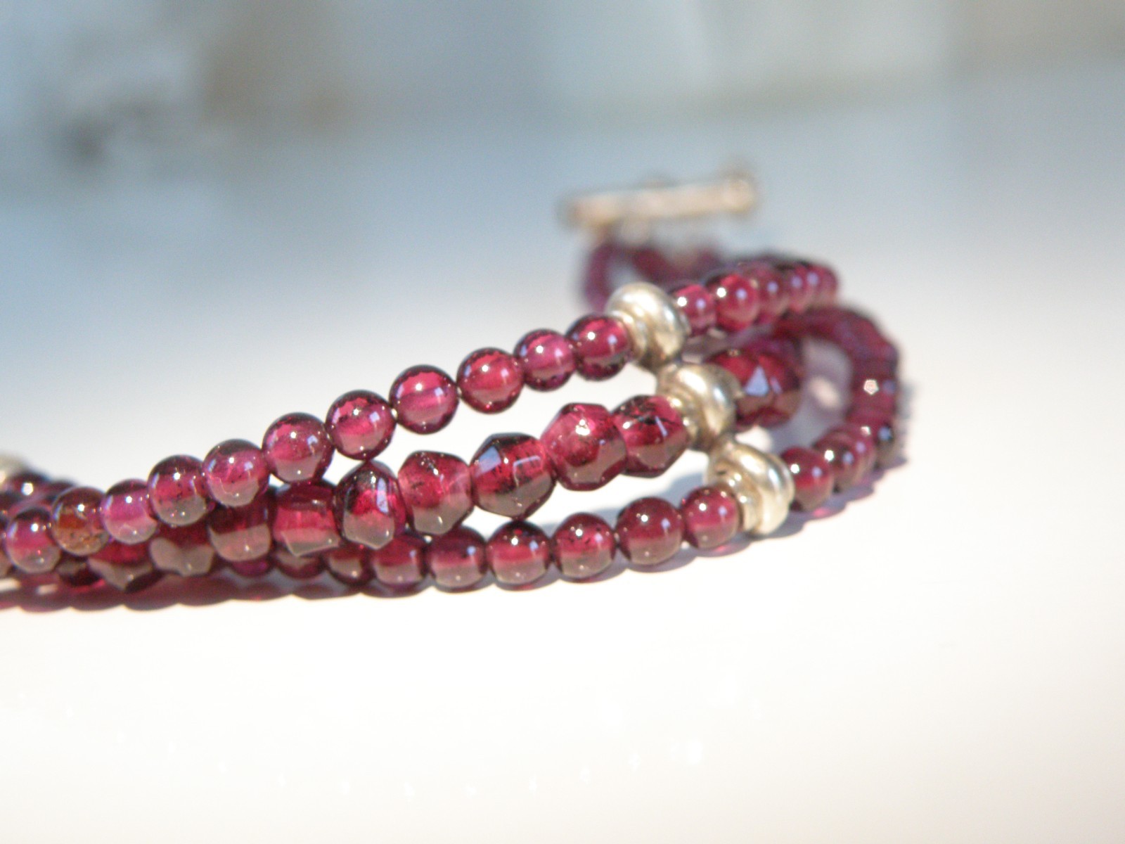 Vintage Sterling Silver 925 Bohomian Pink Red Garnet Station Bracelet 7.5″