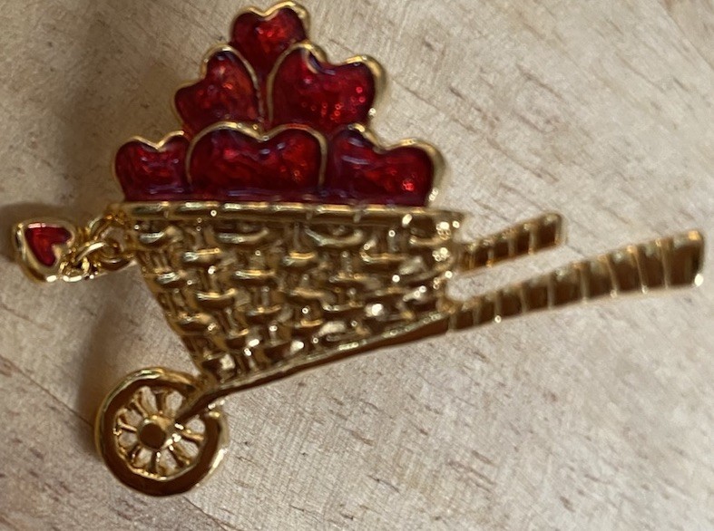 Vintage Avon Garden of Love Enamel Brooch Wheelbarrow Full Hearts Pushback Pin