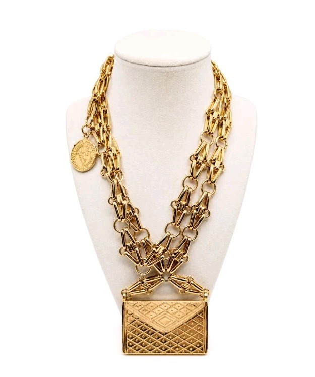 Vintage Carolee Gold Tone Long Purse Necklace, Circa 1980s, 38″ L