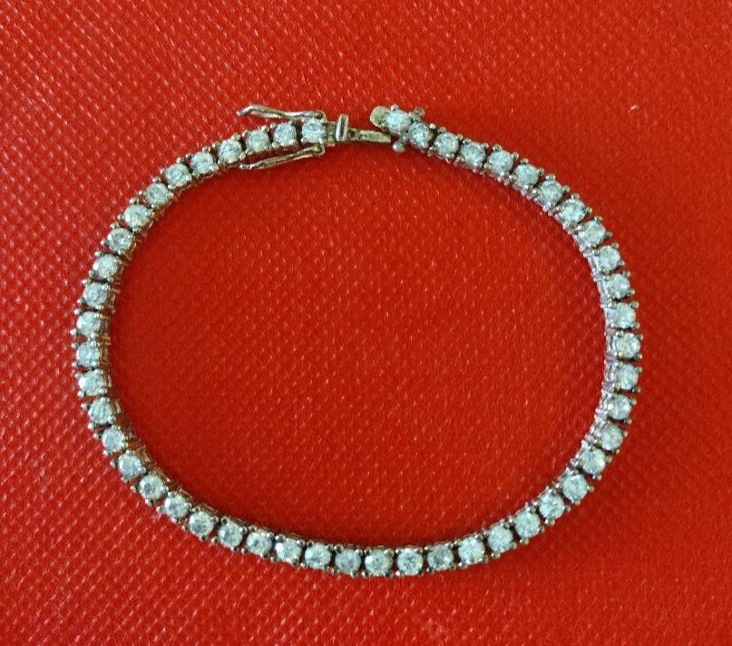 Vintage 925 cz tennis bracelet w double catch 7 1/2 inch