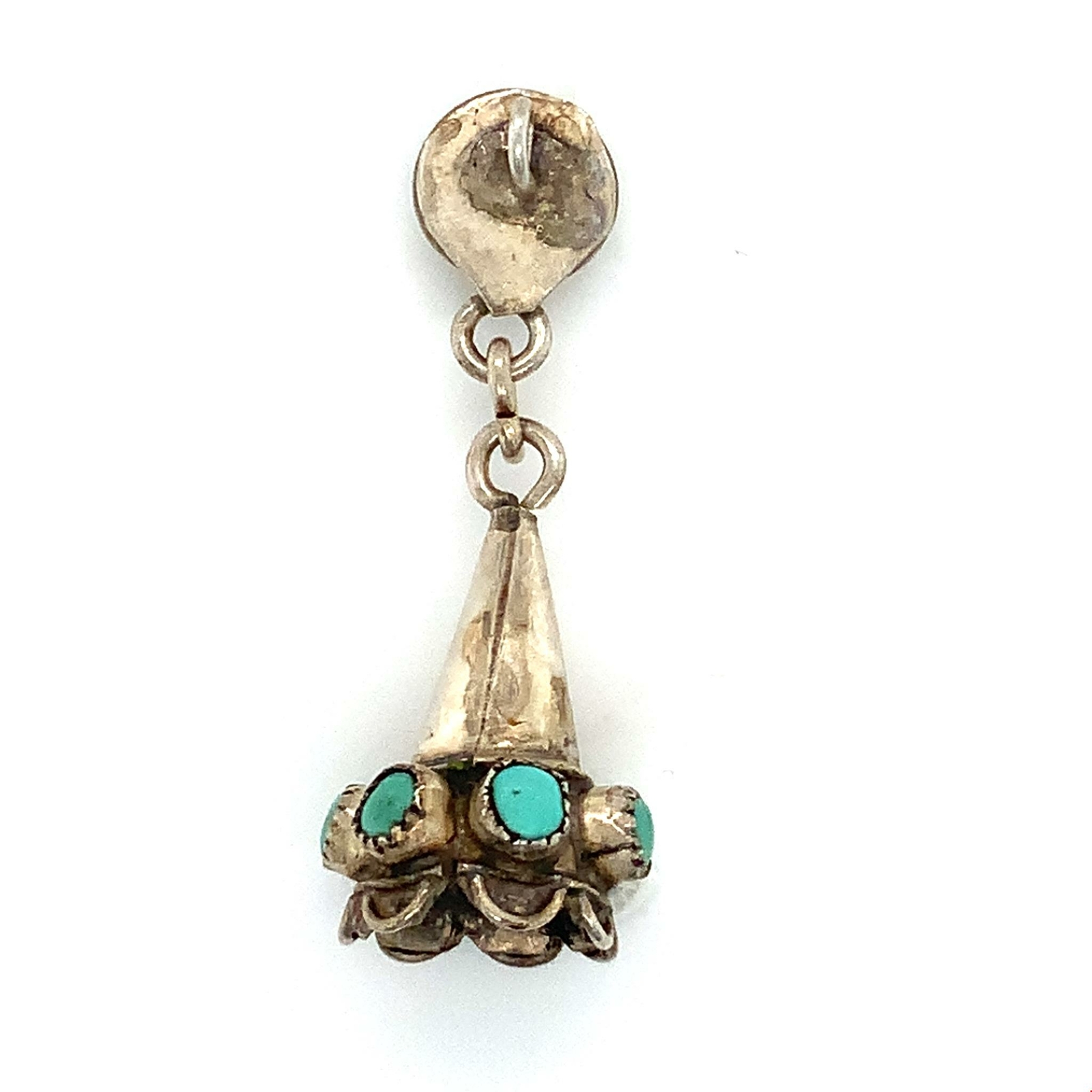 Vintage Sterling Silver Southwestern Inlay Turquoise Stone Cone Shape Pendant