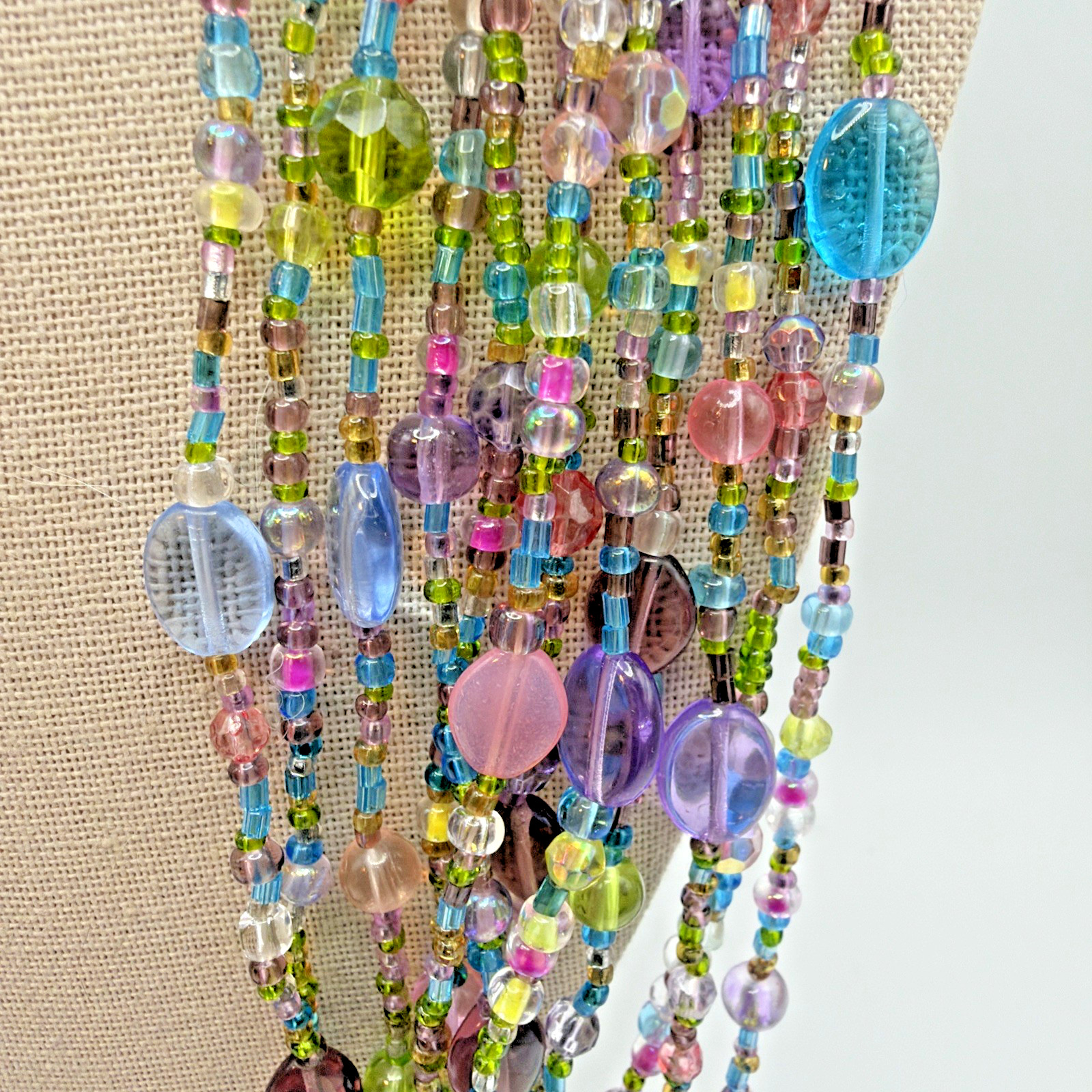 Vintage Joan Rivers Czech Beaded Glass Necklace Torsade Collection Pastel Colors