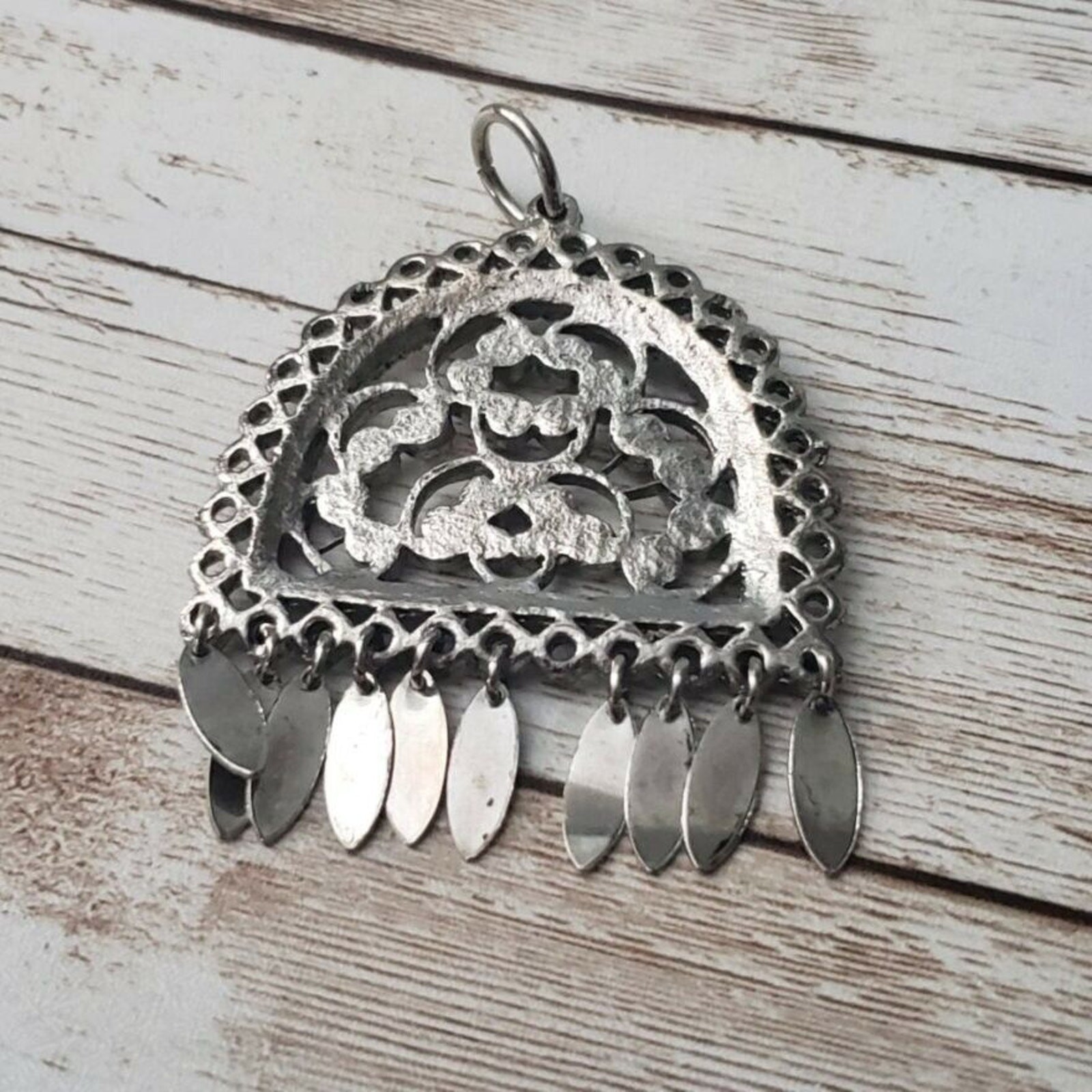 Vintage Pendant Large Ornate Silver Tone – No Chain Included – Dangle Missing
