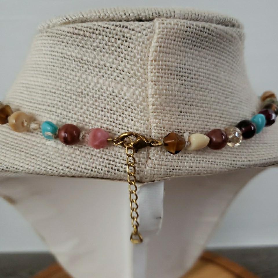 VTG Multi Polished Gemstone Necklace 16.5″ Knotted Faceted Glass Agate