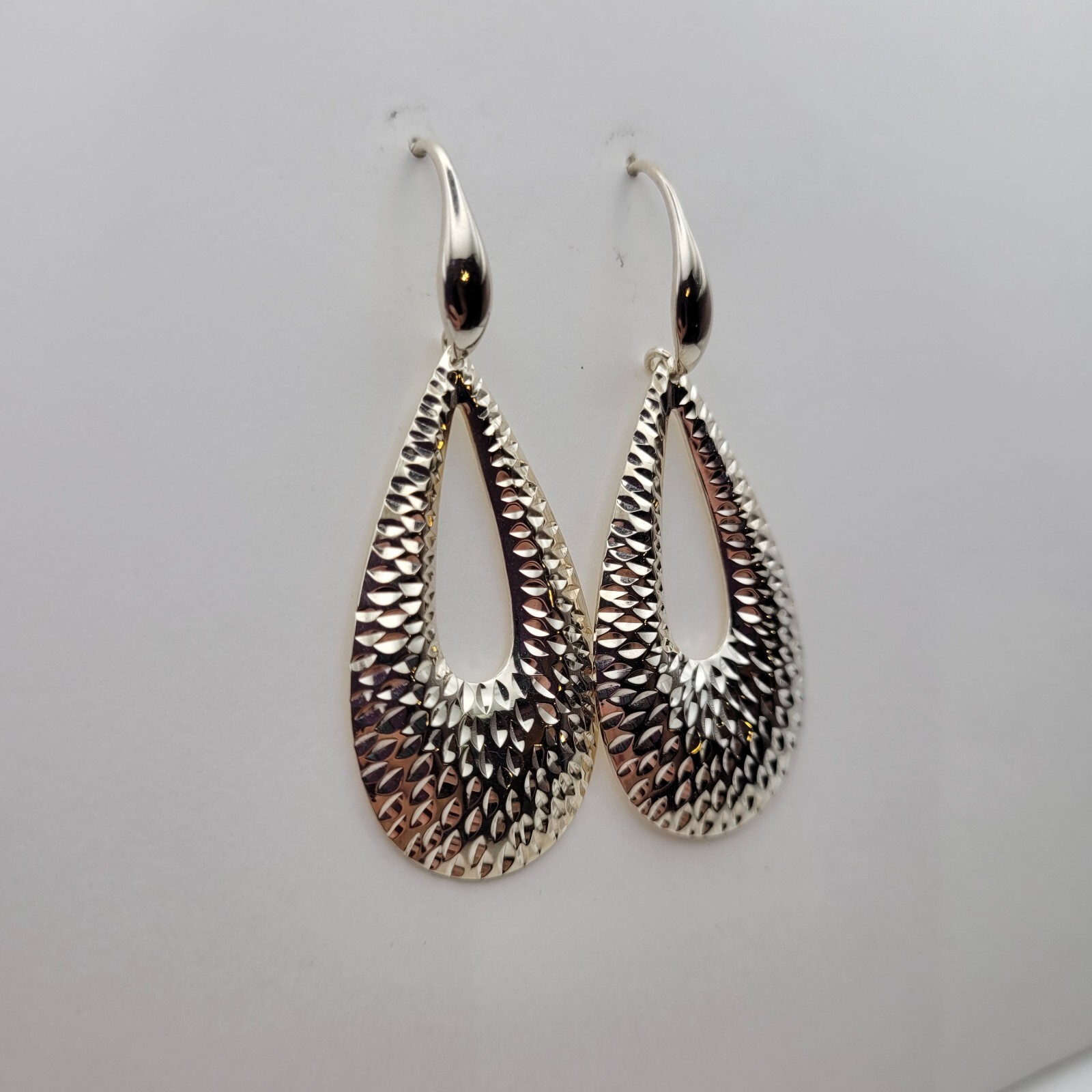 Vintage Sterling Silver Textured Hoop Dangle Drop Earrings Estate 90s 1990s Y2K