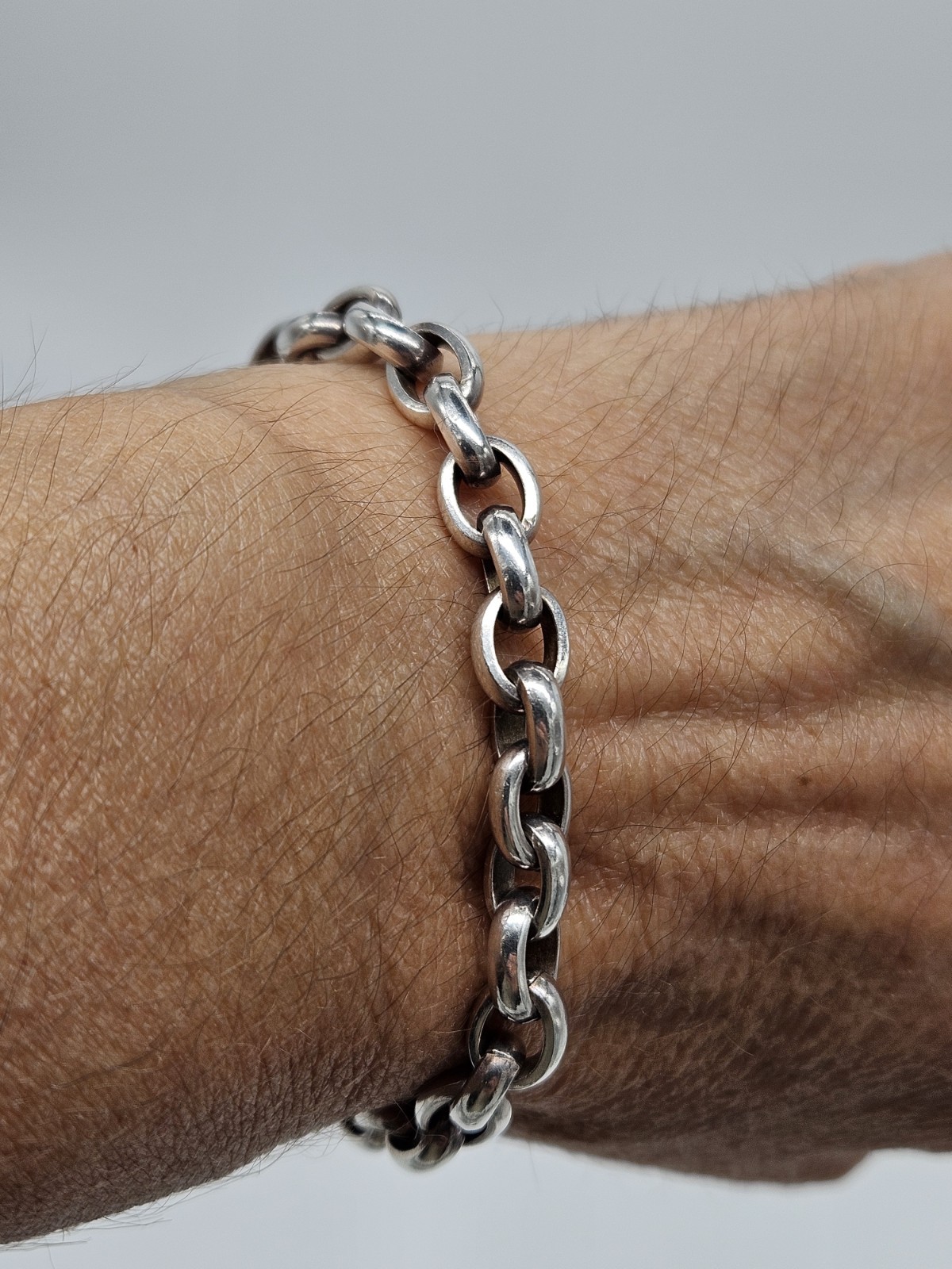 Vintage Sterling Silver 925 Chunky Cable Link Toggle Clasp Bracelet 7″ 28g