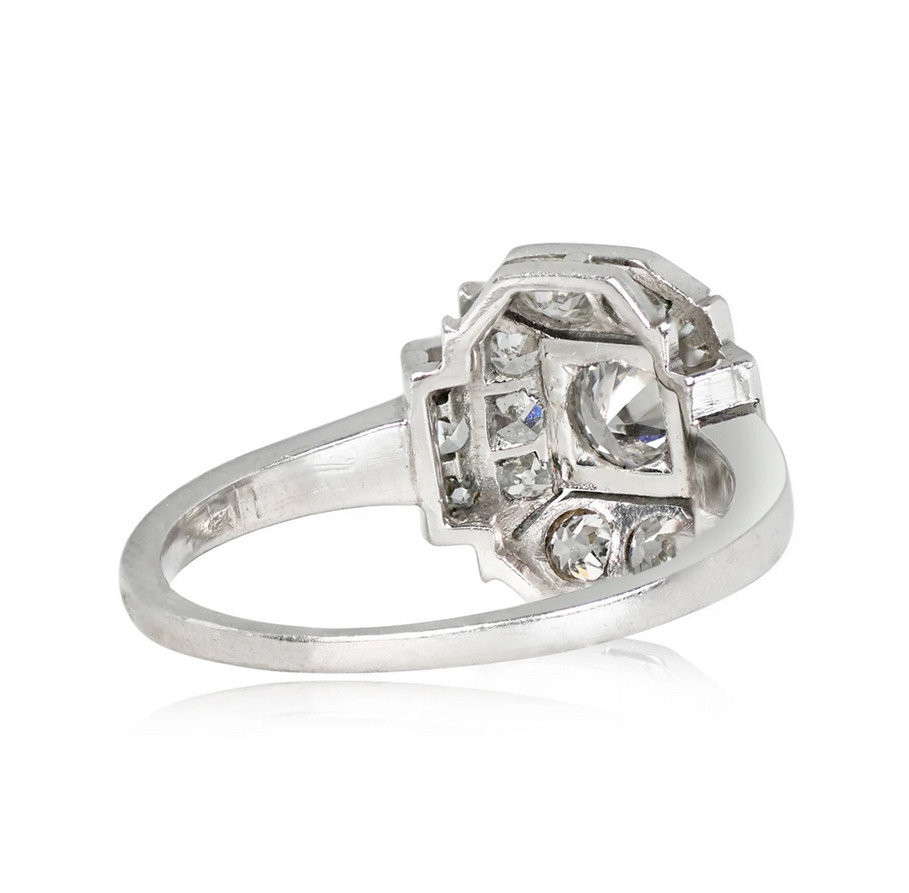Art Deco Style Circa 1930 Lab Created Diamond Halo 925 Silver Engagement Ring