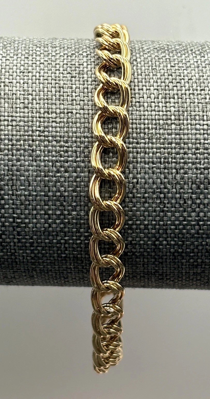 VTG Yellow Gold Fill 6.5MM Double Link Starter Charm Bracelet 7.75”