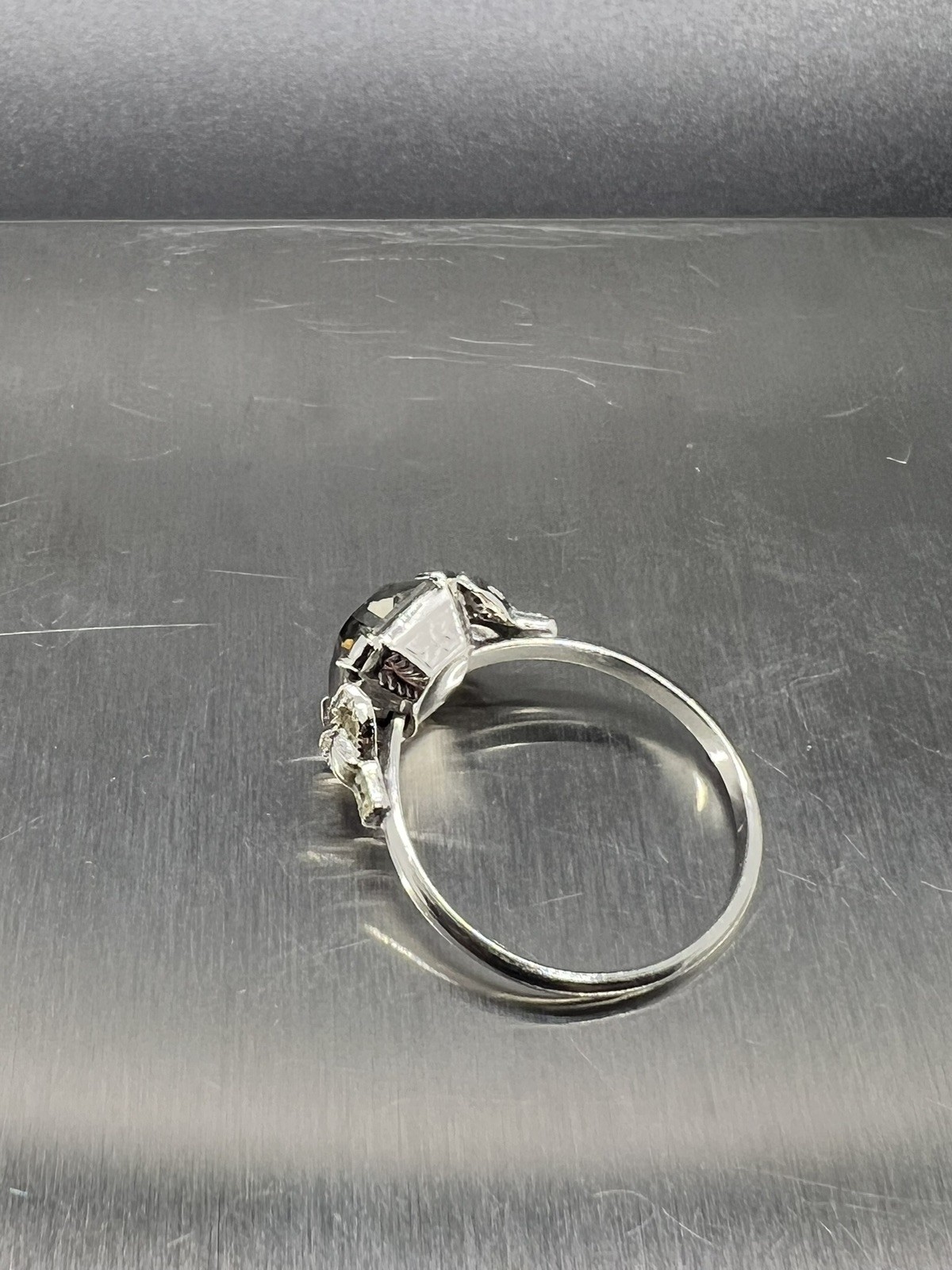 Vintage UNCAS Size 8 Ring Sterling Silver Patent No. 2763140 Smokey Grey Stone
