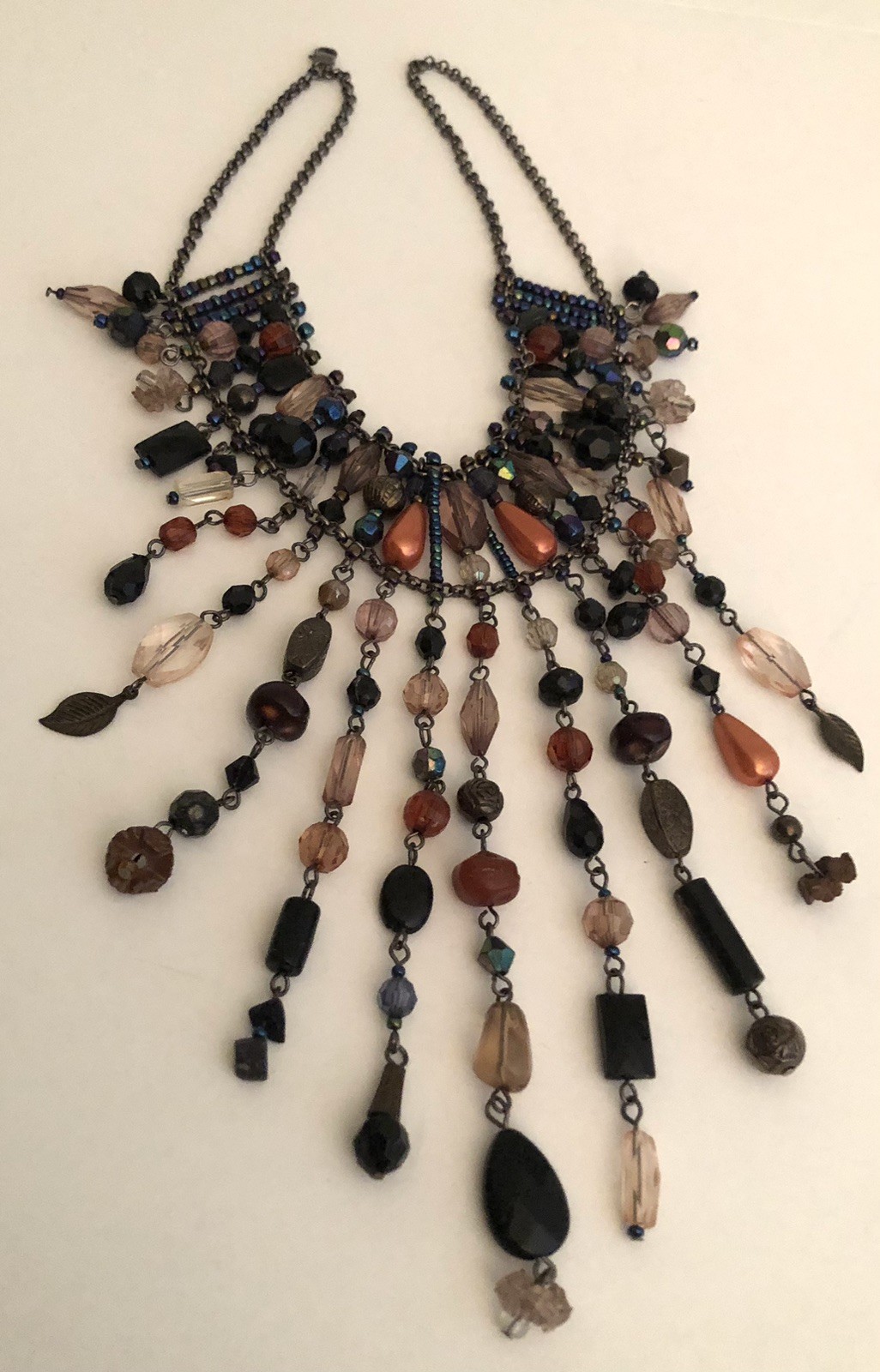 Vintage Victorian Multi-Strand Bib Style Colorful Bead Necklace Revival