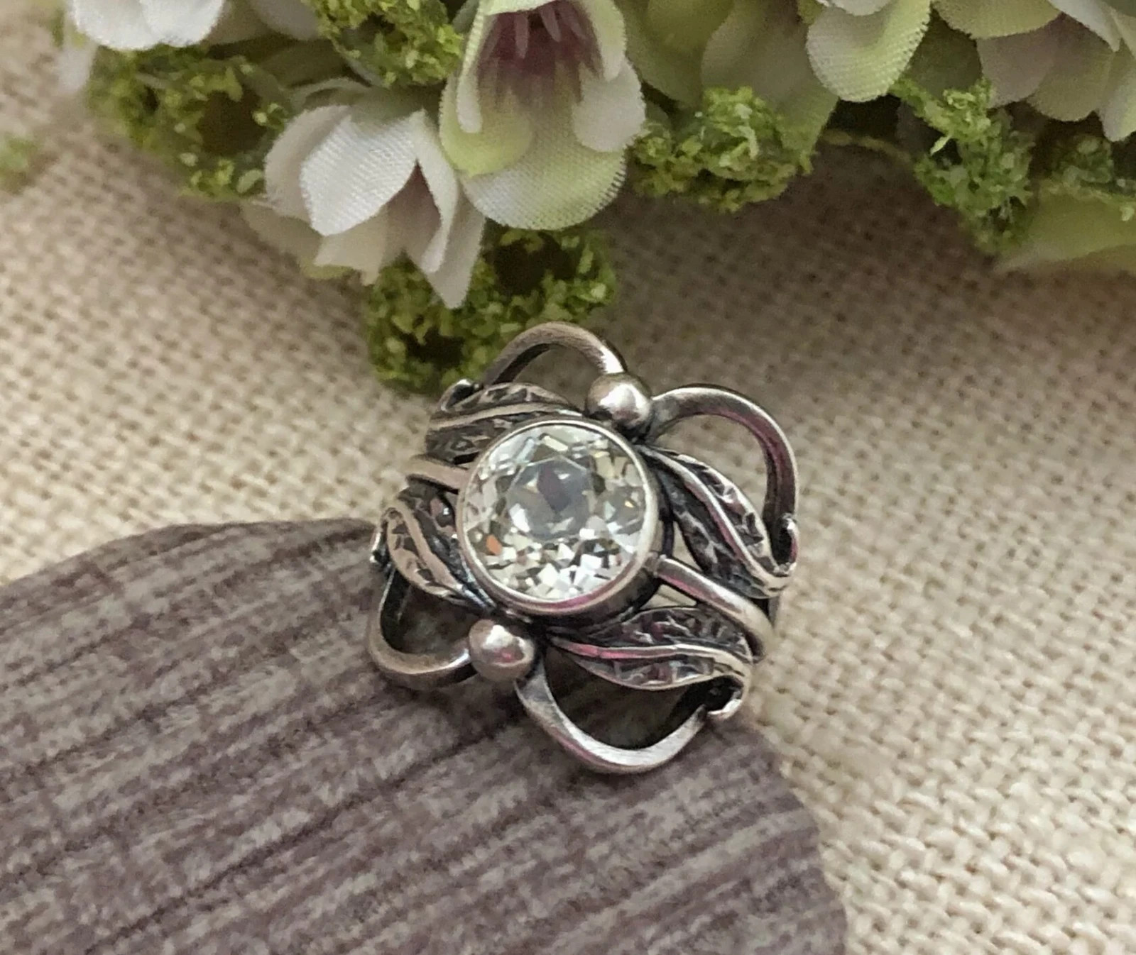 Cute Estate Jewelry Vintage Ring Soviet Silver 875 Rock Crystal Size 7.75 USSR