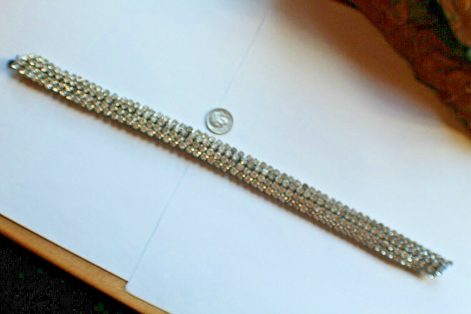 HIRFLEX MADE IN USA, SILVERTONE ,WHITE RHINESTONE, EXPANDABLE NECKLACE 12-16″
