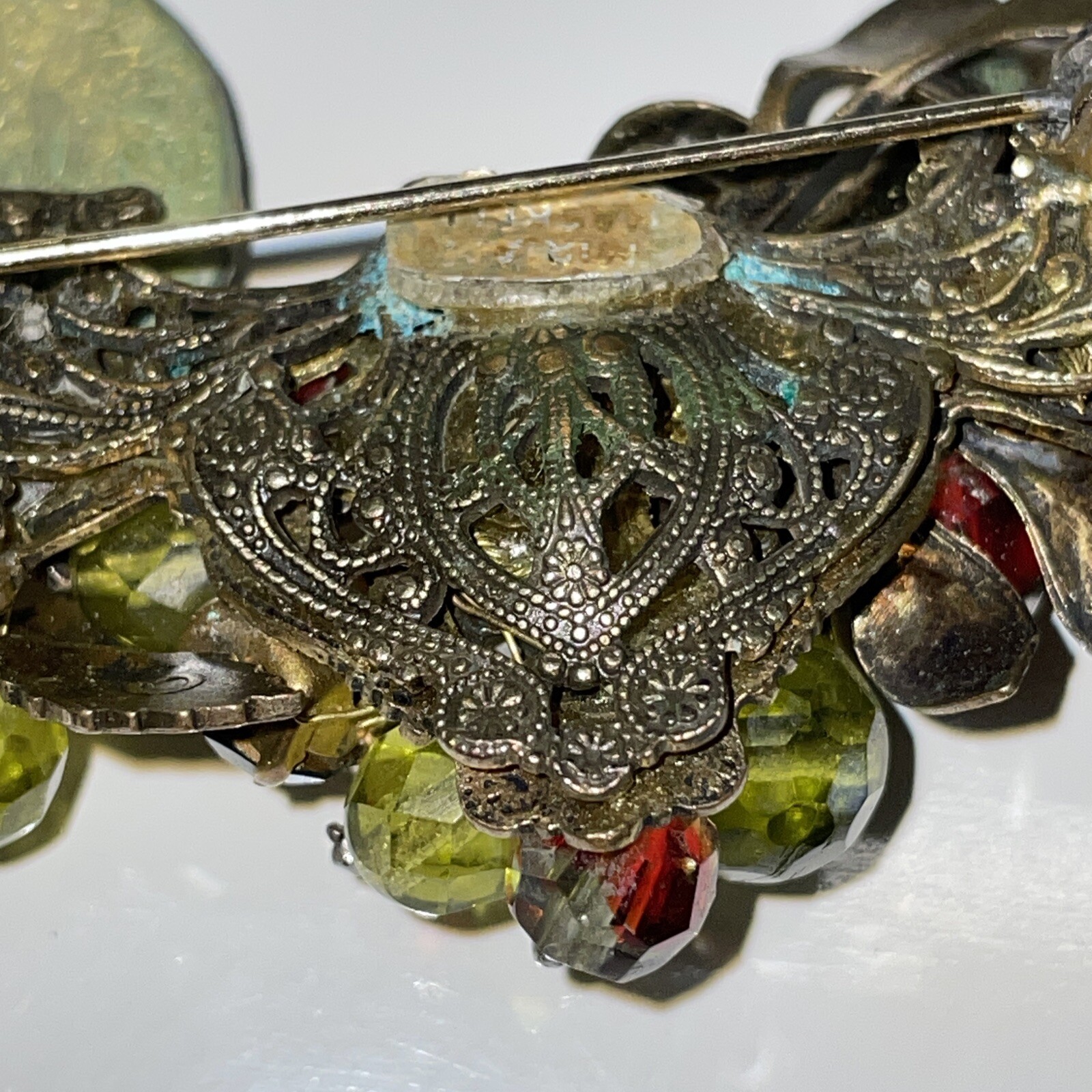 Rare Vintage Miriam Haskell Brooch Pin Gold Tone Faux Pearl Filigree Glows READ