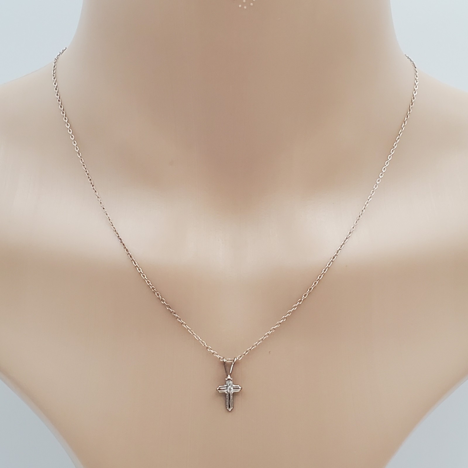VTG 925 CZ Cross 16in Dainty Necklace 925 Sterling Silver 6.6gtw Tiny Signed JCM