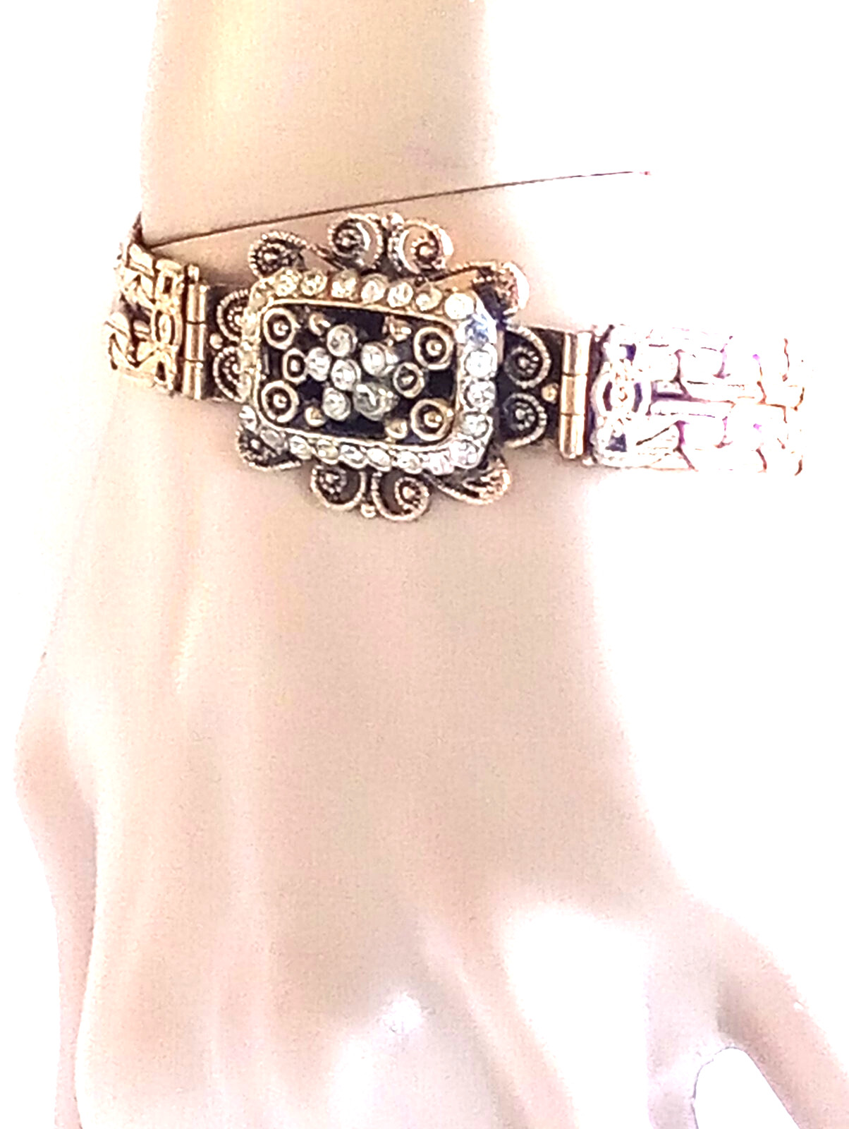 VINTAGE JEWELRY SET DECO FILIGREE CANNETILLE BRACELET PENDANT BRASS GOLD PLATED