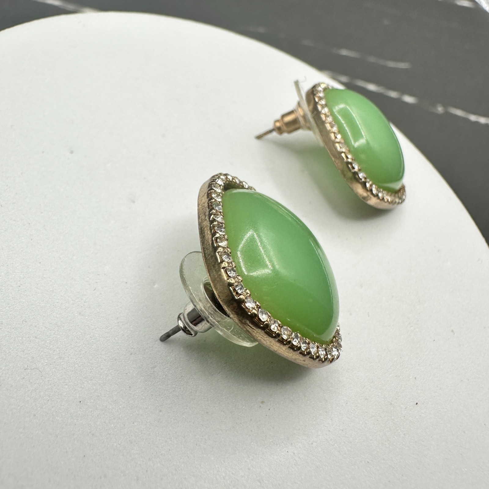 Mint Green Cushion-Cut Earrings w/ Rhinestone Halo Vintage Glam