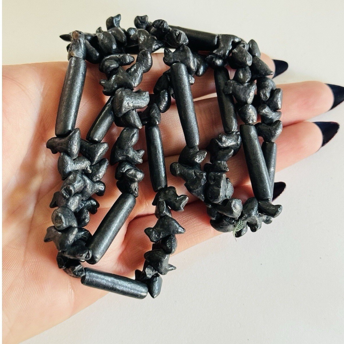 VTG Oaxaca Barro Black Pottery Carved Bird Fetish Folk Art Necklace Mexico 29″