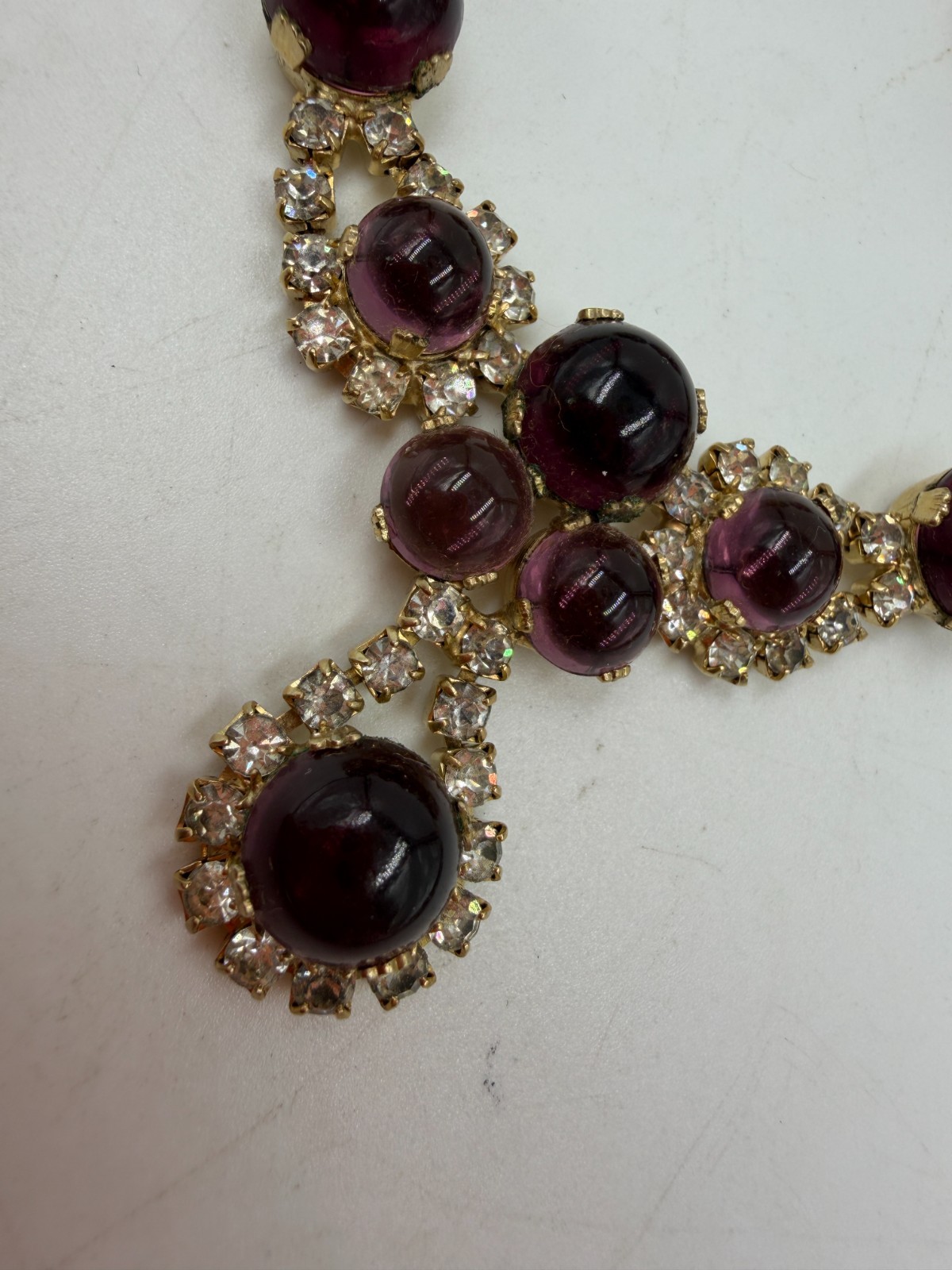 Vintage Necklace Purple Glass Cabochon Clip On Earrings Estate Lot Matching PJ