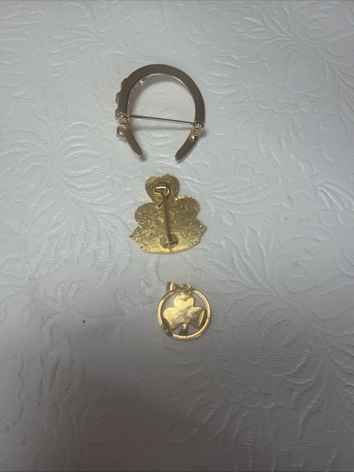 Vintage Lucky Irish Pin Brooch Lot Shamrock Leprechaun Ireland Horseshoe Pearl