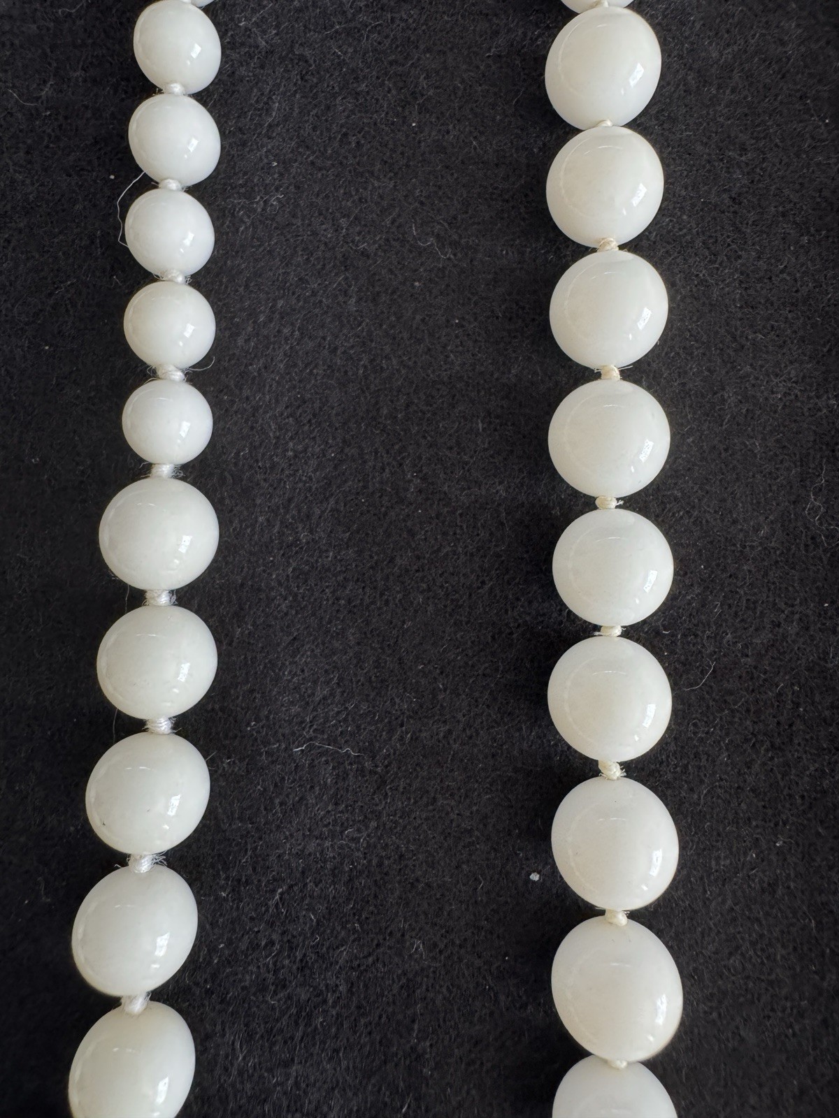 Vintage Long White Milk Glass Beaded Necklace, No Clasps